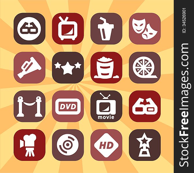 Color Movie Icons Set Created For Mobile, Web And Applications. Color Movie Icons Set Created For Mobile, Web And Applications.