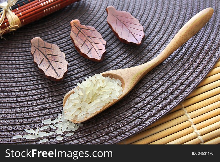 A spoon of rice close up.