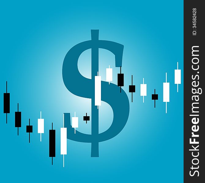 Vector picture of candlestick graph with dollar sign on background. Vector picture of candlestick graph with dollar sign on background