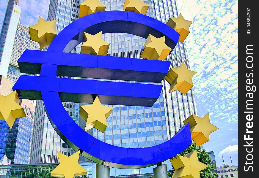 Euro symbol in Frankfurt, Germany. Euro symbol in Frankfurt, Germany.