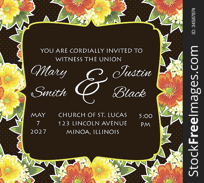 Wedding card or invitation with abstract floral background