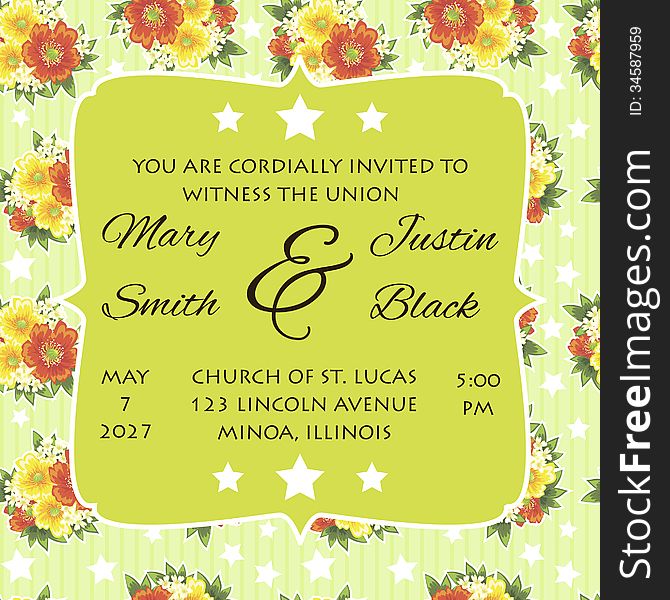 Wedding card or invitation with abstract floral background