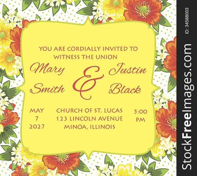 Wedding card or invitation with abstract floral background