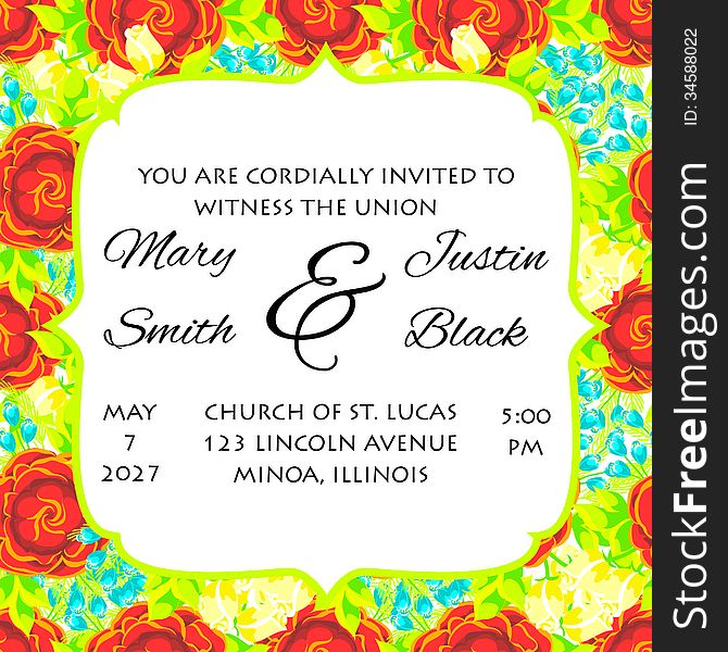 Wedding card or invitation with abstract floral background