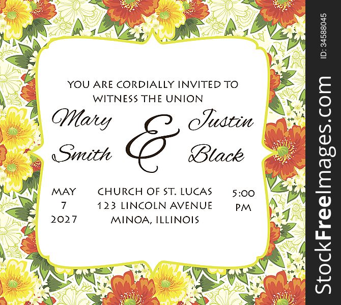 Wedding card or invitation with abstract floral background