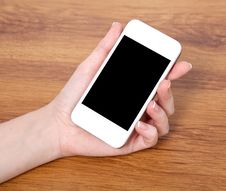 Woman Hand Holding A Touch White Phone With With Black Screen Stock Photography Woman Hand Holding A Touch White Phone With With Black Screen Stock Photography