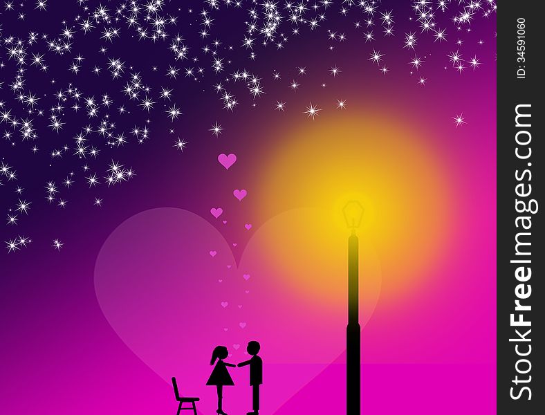 Couple falling in love on magic valentine's day night. Couple falling in love on magic valentine's day night