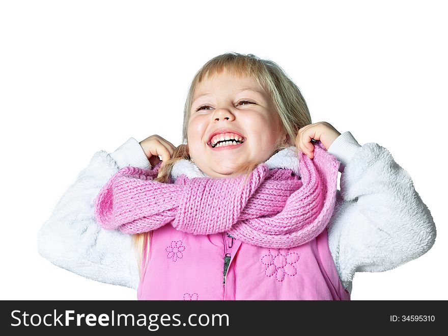 Portrait of a little girl wearing a scarf, christmas, winter, frost