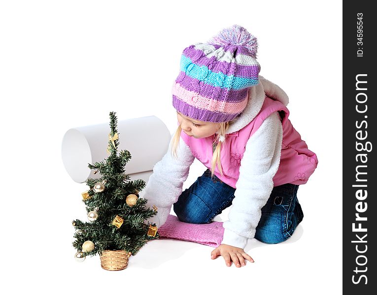 Portrait of a little girl wearing a scarf, christmas, winter, frost