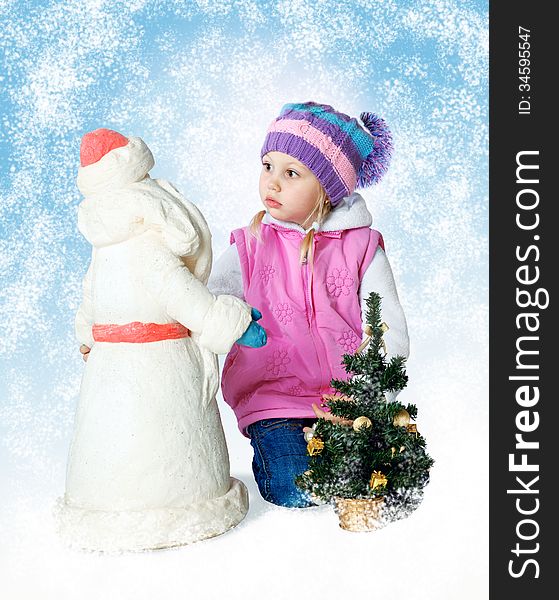 Portrait of a little girl wearing a scarf, christmas, winter, frost