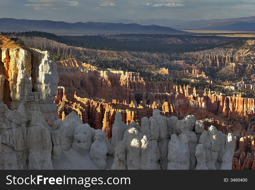 The well-known white rocks in Bryce canyon in state of Utah USA. The well-known white rocks in Bryce canyon in state of Utah USA