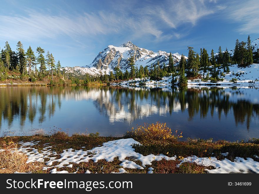 Picture Lake with a reflection of Mount Shuksan. Picture Lake with a reflection of Mount Shuksan