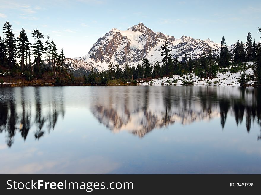 Picture Lake with a reflection of Mount Shuksan. Picture Lake with a reflection of Mount Shuksan
