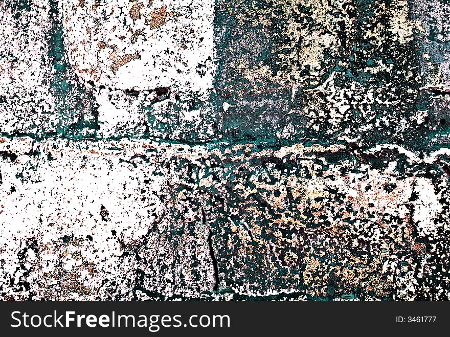 Deteriorating painted brick wall stylized with grunge effects (part of a photo illustration series). Deteriorating painted brick wall stylized with grunge effects (part of a photo illustration series)