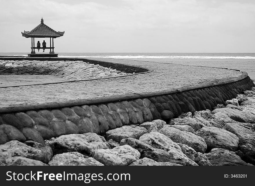 Monochromatic photo of the beach in Bali Island