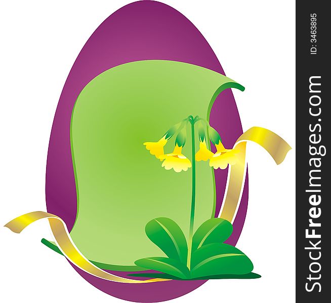 Easter background with Primrose, ribbon and text border on Easter egg. Easter background with Primrose, ribbon and text border on Easter egg