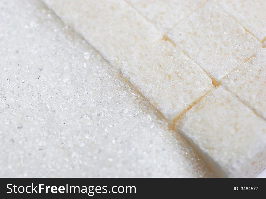 Sugar cube and chrystalline close up