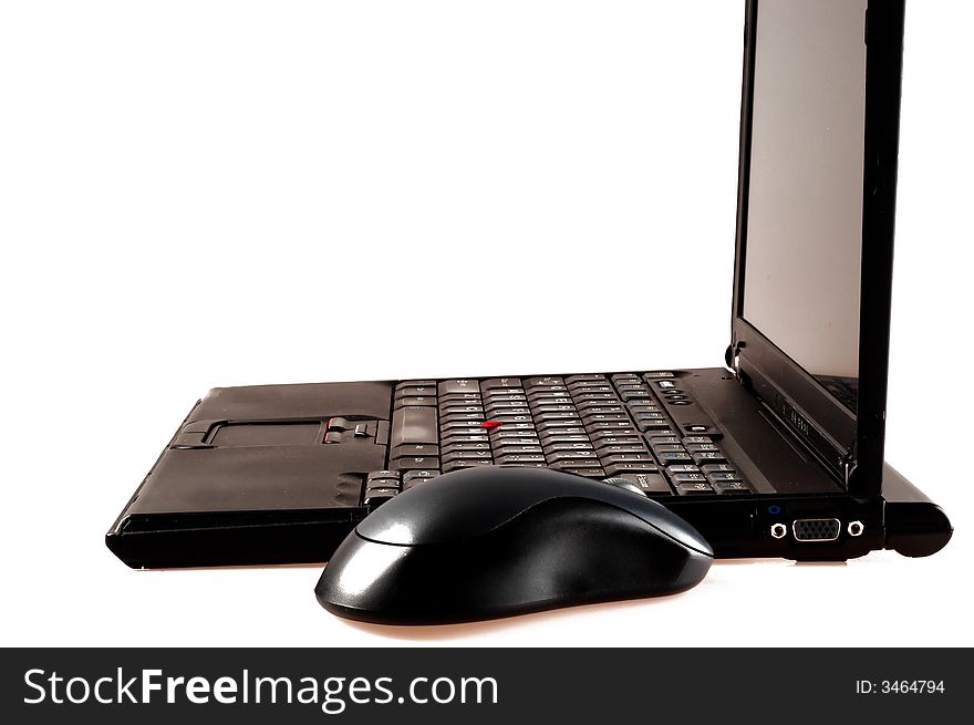 Isolated black open laptop computer
