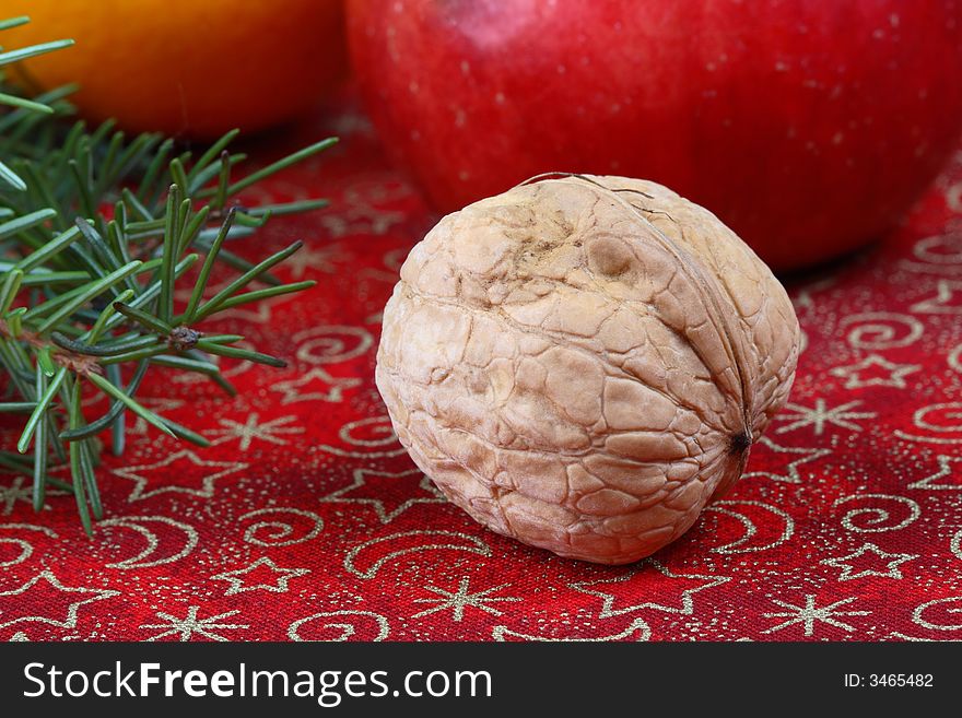 Christmas still life with walnut