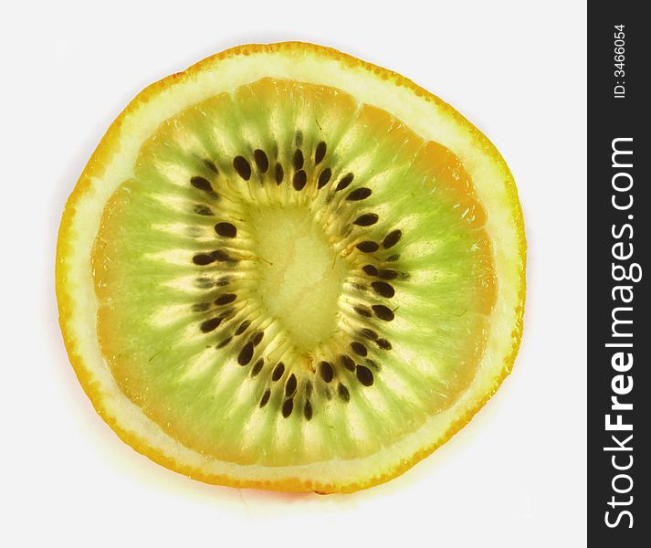 Orange and kiwi - new fruit on the white background. Orange and kiwi - new fruit on the white background