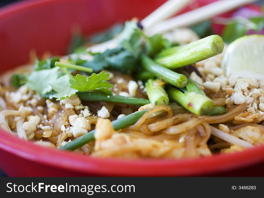 Delicious Asian Chinese Meal, pad thai noodels and chicken