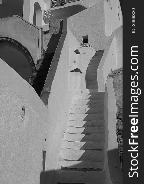 Black and white of a particular greek island