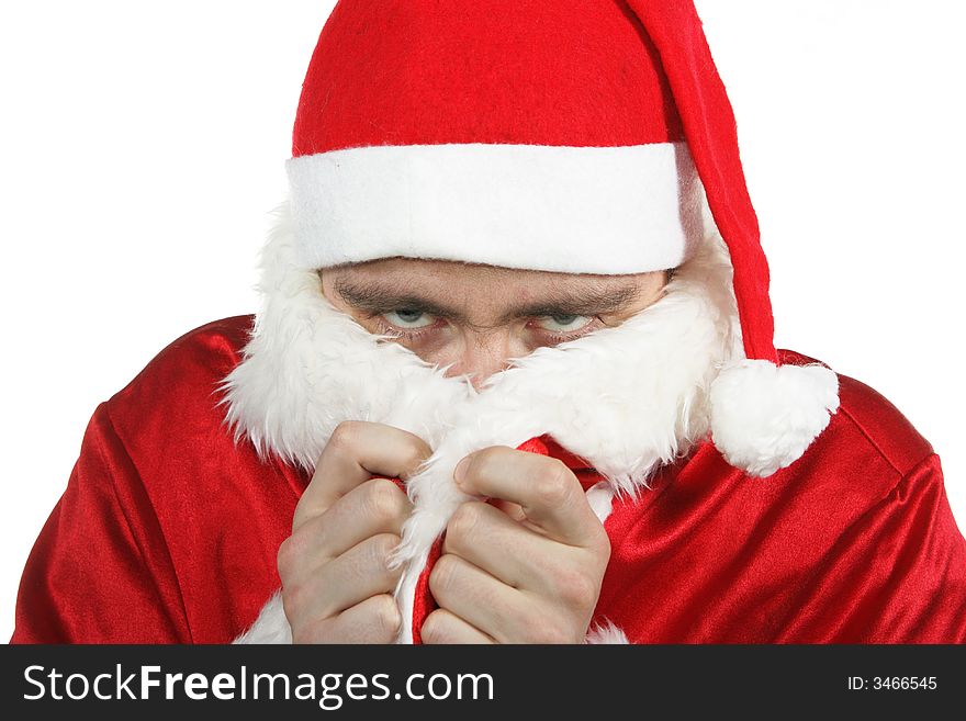 Freezing Santa Claus isolated over white background