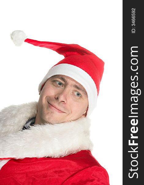 The man clothed in costume of Santa Claus isolated over white background. The man clothed in costume of Santa Claus isolated over white background
