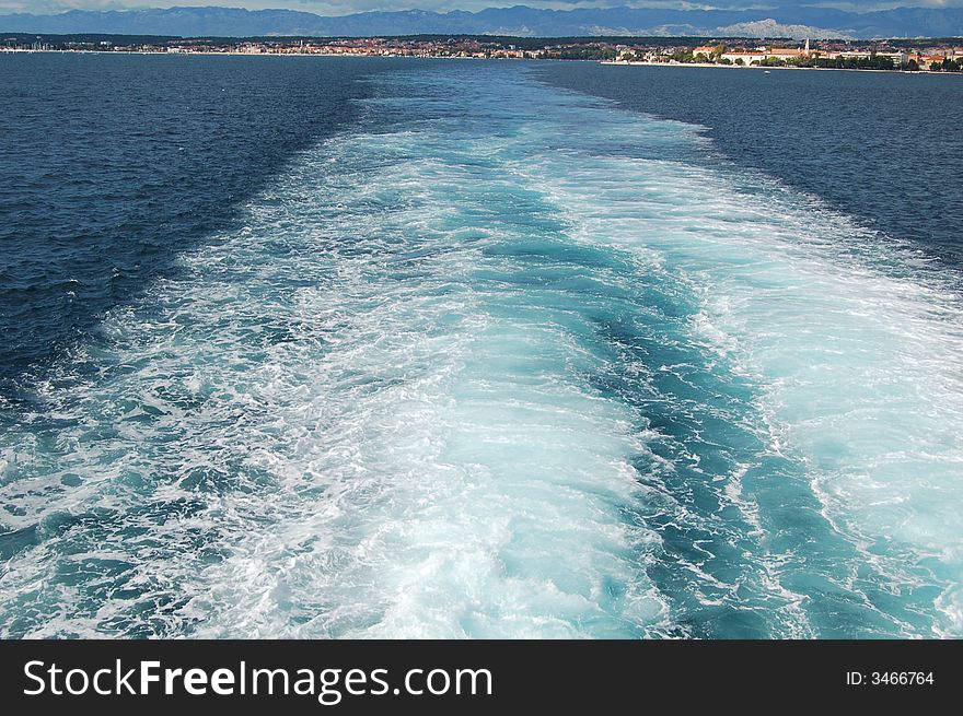 Water splashing up behing a ship, Adriatic sea, Croatia. Water splashing up behing a ship, Adriatic sea, Croatia.