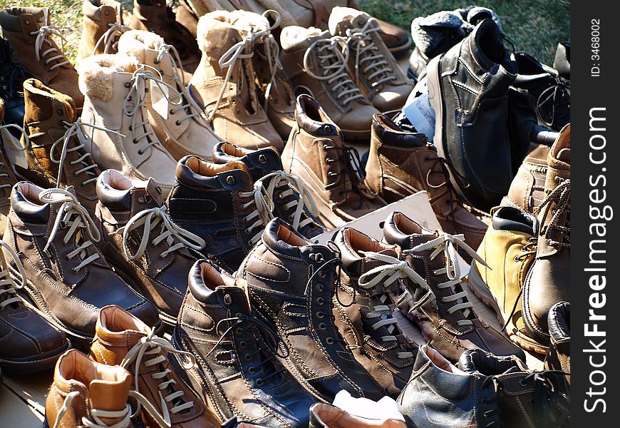 A pile of brown boots