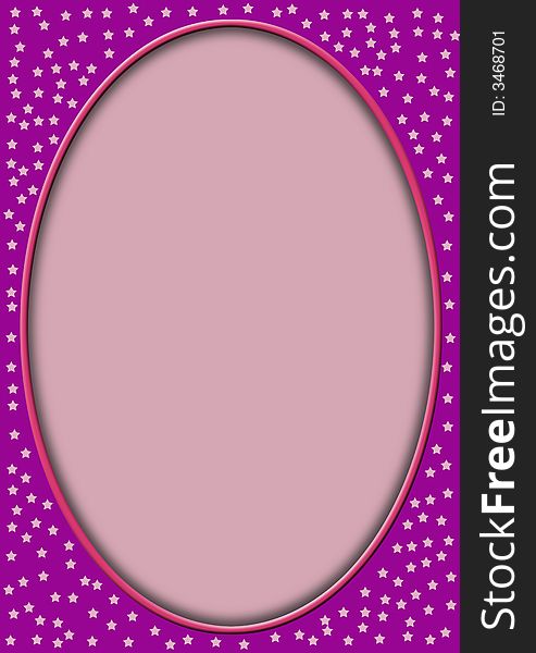 A pink frame with a light pink oval frame with red border for filling with text and white stars around. A pink frame with a light pink oval frame with red border for filling with text and white stars around