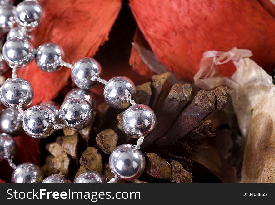 Christmas decoration setup with diverse objects