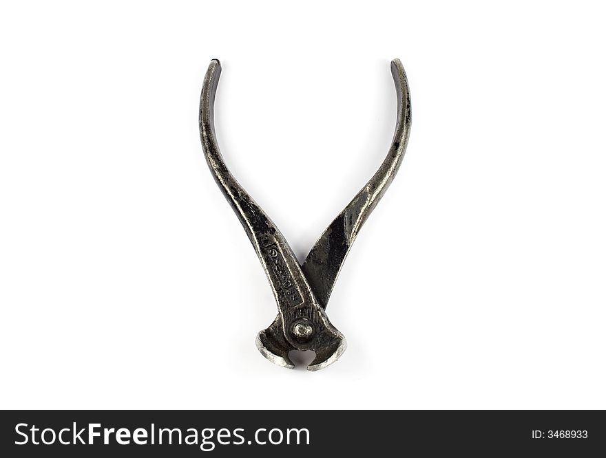Black steel pincers on white background.
