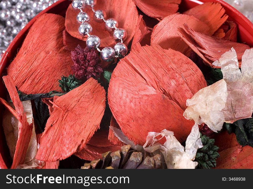 Christmas decoration setup with diverse objects