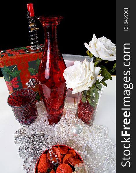 Christmas decoration setup with diverse objects