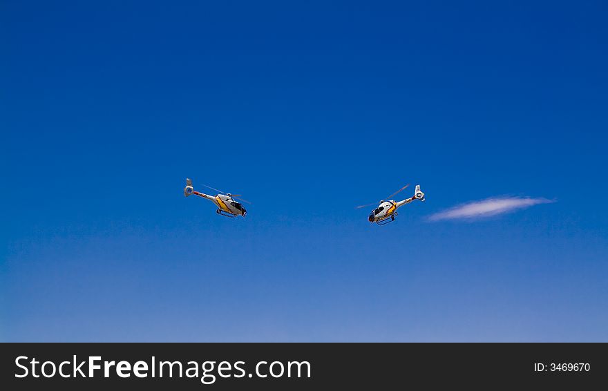 Two acrobatic copters face to face