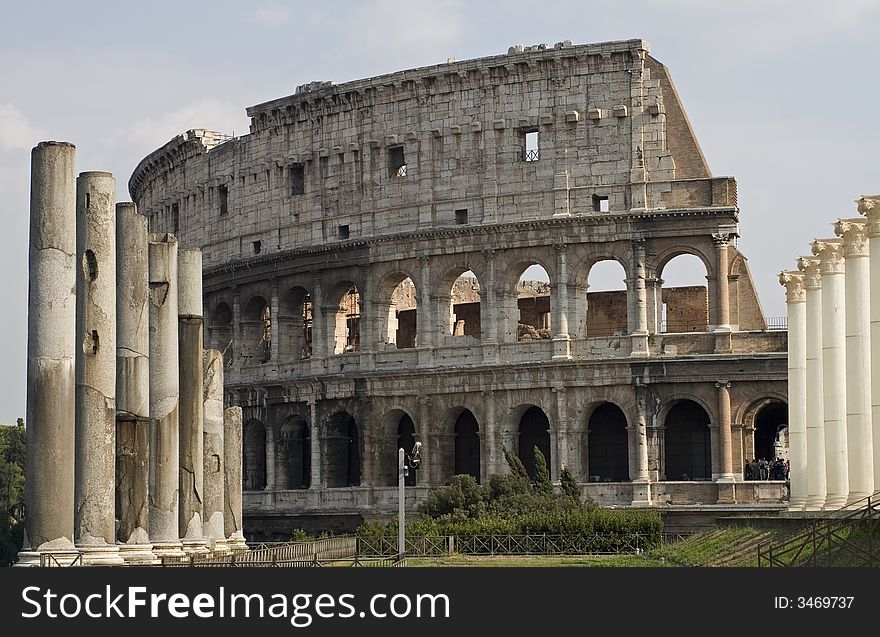 Colosseum between column in Rome. Colosseum between column in Rome