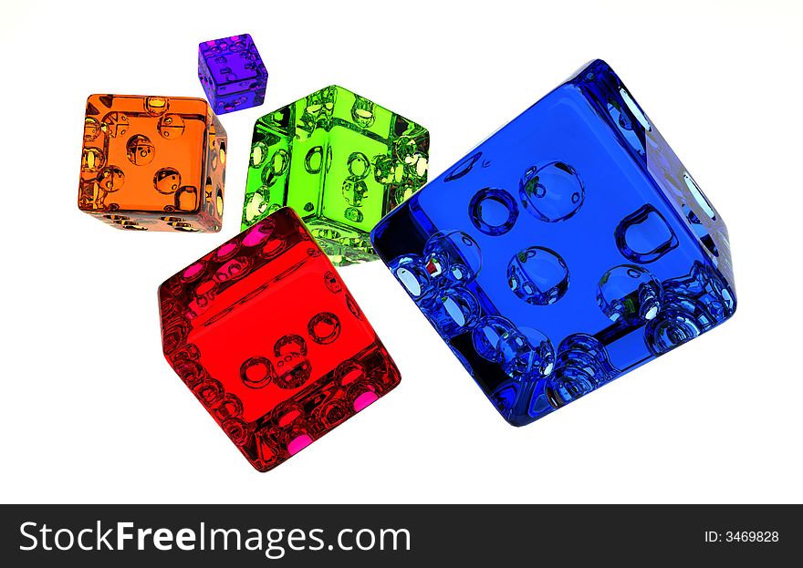 A graphic of 3D colorful dices. A graphic of 3D colorful dices