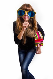 Cheerful Girl With Big Sunglasses Stock Photography