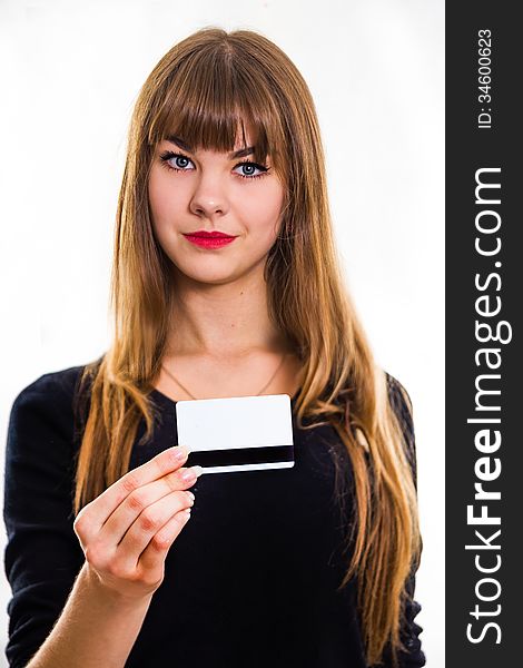 The Young Girl Holds Out Business Card.