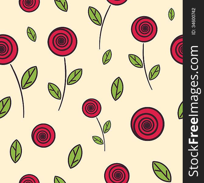 Red Roses Seamless Texture. Vector Pattern. Red Roses Seamless Texture. Vector Pattern