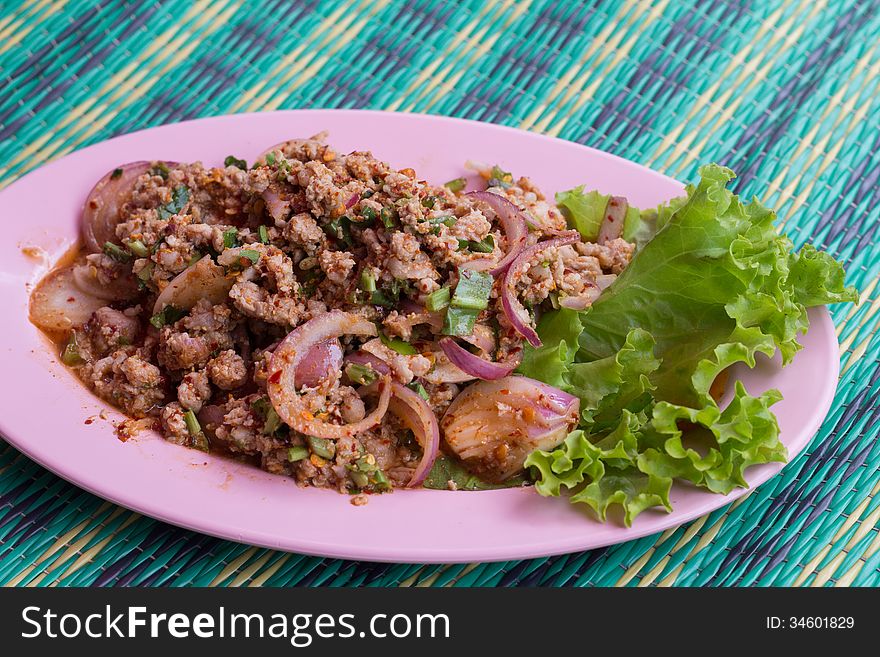 Spicy minced pork, traditional Thai food