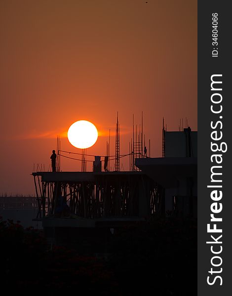 Sunset At The Construction Site