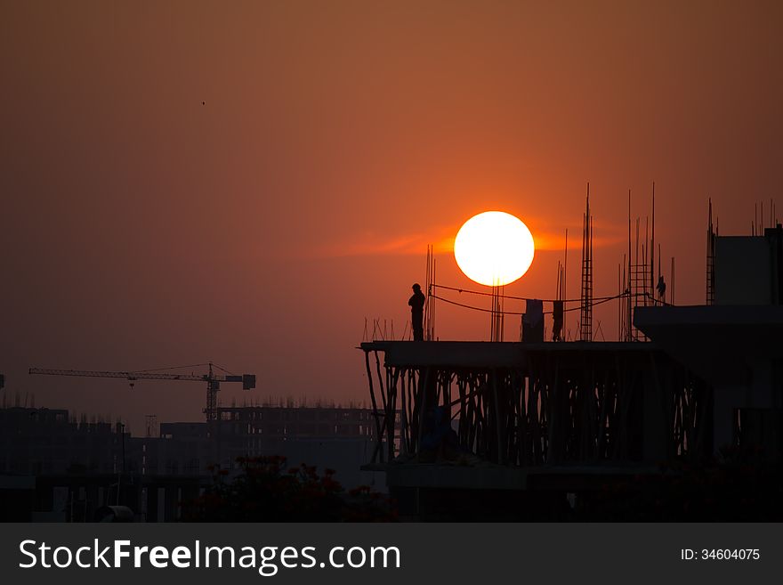 Sunset at the Construction Site in Bangalore