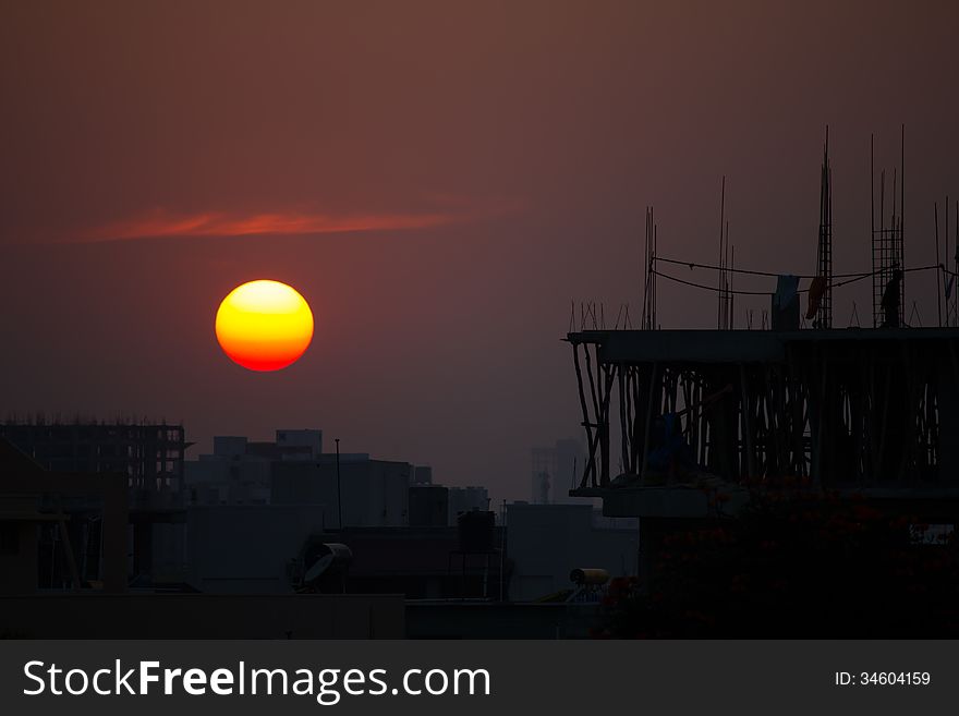 Sunset at the Construction Site in Bangalore