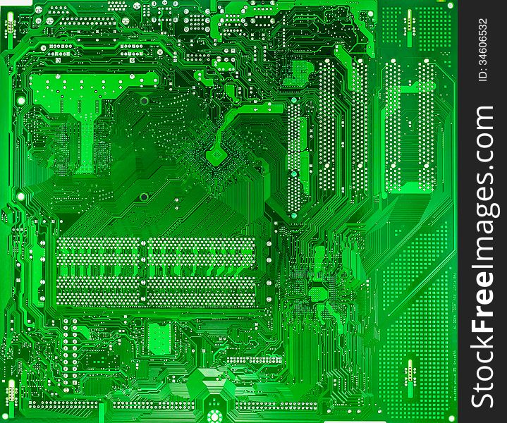 Close up green circuit board of computer