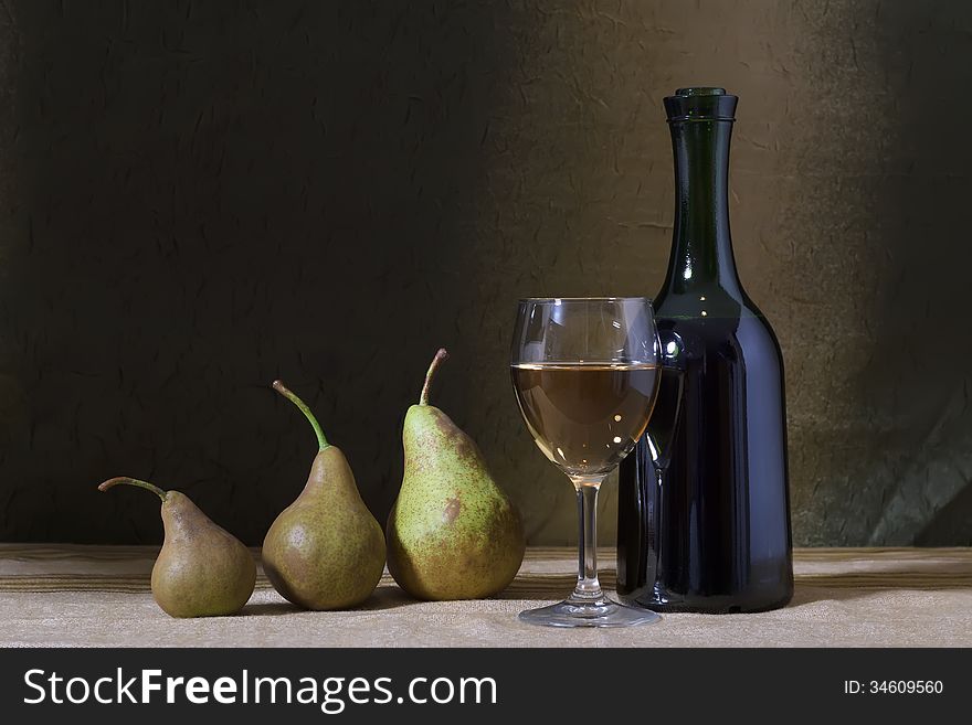 Still-life with a glass of wine and pears