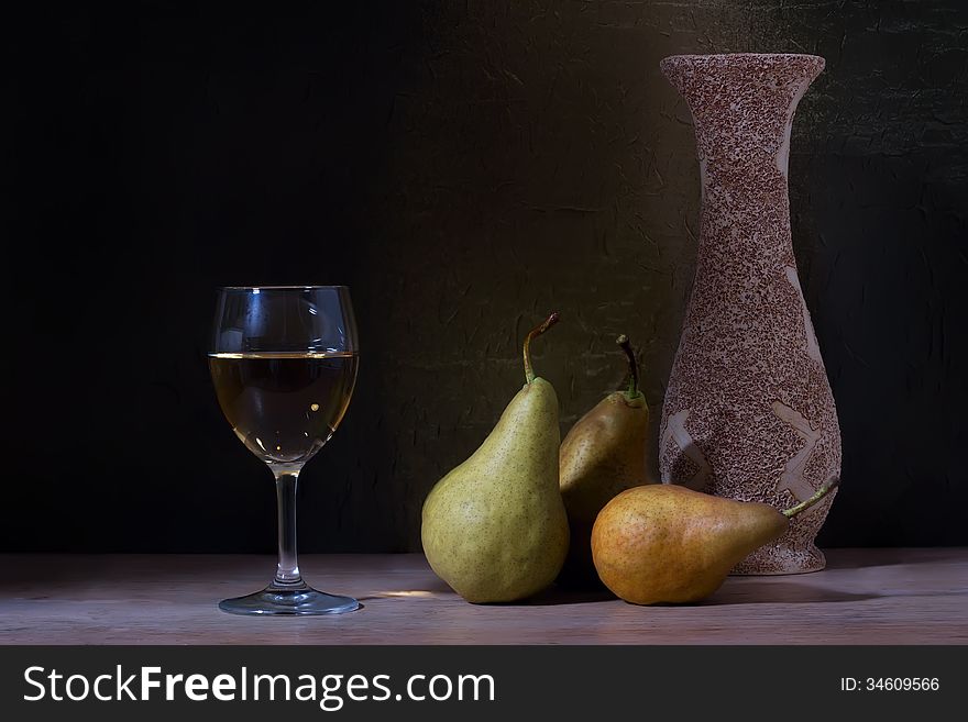 Still-life with a glass of wine and pears