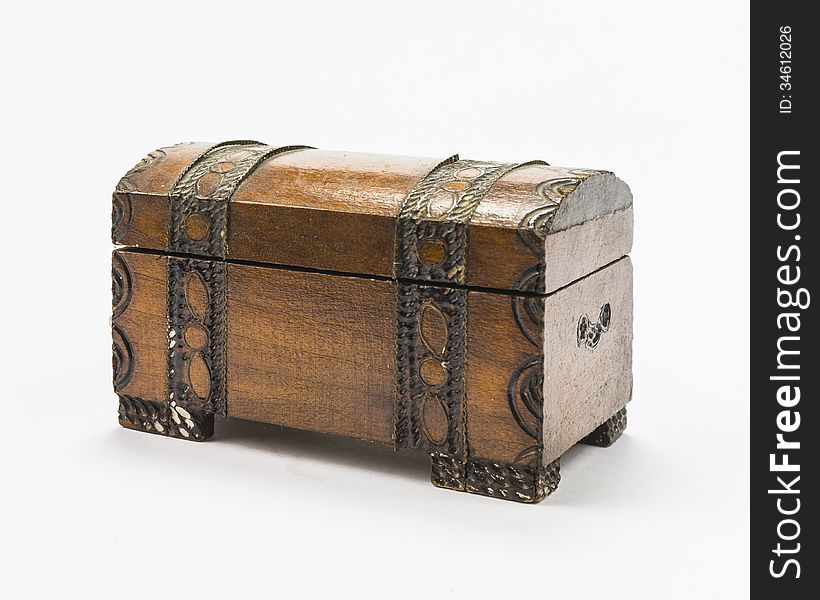 Old wooden treasure box on white background. Old wooden treasure box on white background.