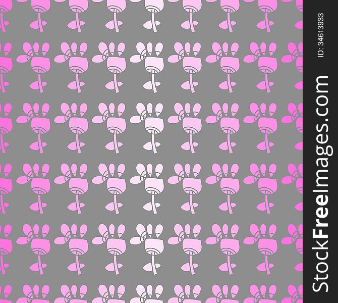 Seamless Pattern With Flowers On A Grey Background